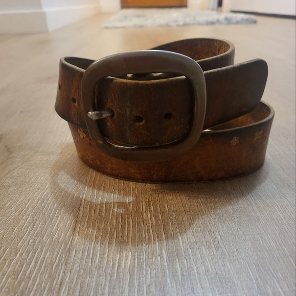 Vintage Accessories - Vintage Flower Power Leather Belt 40 inches
